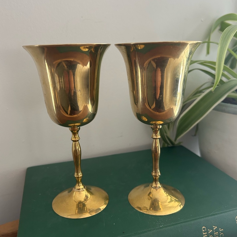 Set of 2 Brass Wine Goblets 6”
